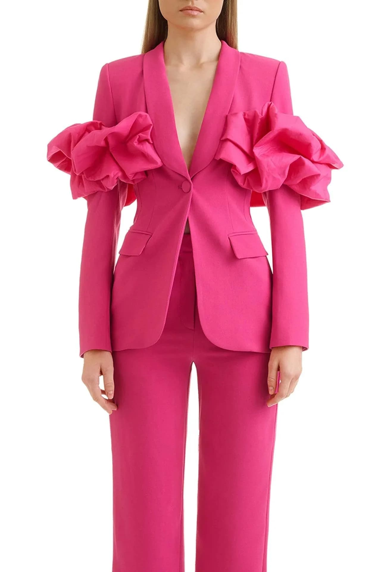 Women's Dresses Suit Gowns Elegant One Button Appliques Jacket Coat And Pants For Female Satin 2 Pieces Suit Customized W665
