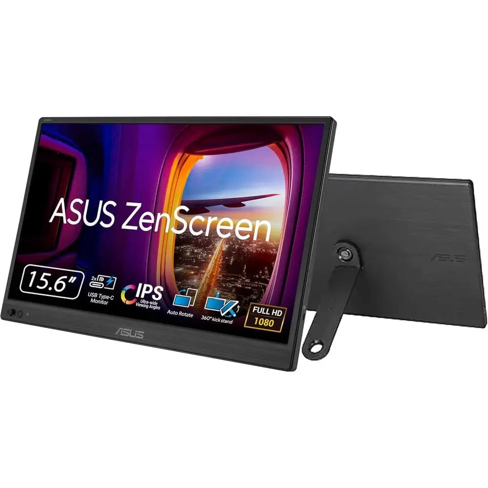 Monitor USB Portatile Full HD da 16 Pollici con IPS, Doppia USB-C, Mini-HDMI, Protezione Occhi, Filtro Luce Blu, Superficie Antiriflesso, Rotazione a 360° ° Supporto, 3-