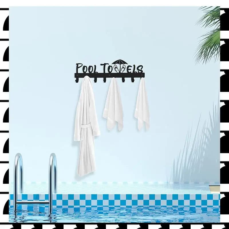A44U 2X Pool towel rack with 8 hooks, wall towel rack for outdoor or bathroom, towel rack for hanging bathrobes
