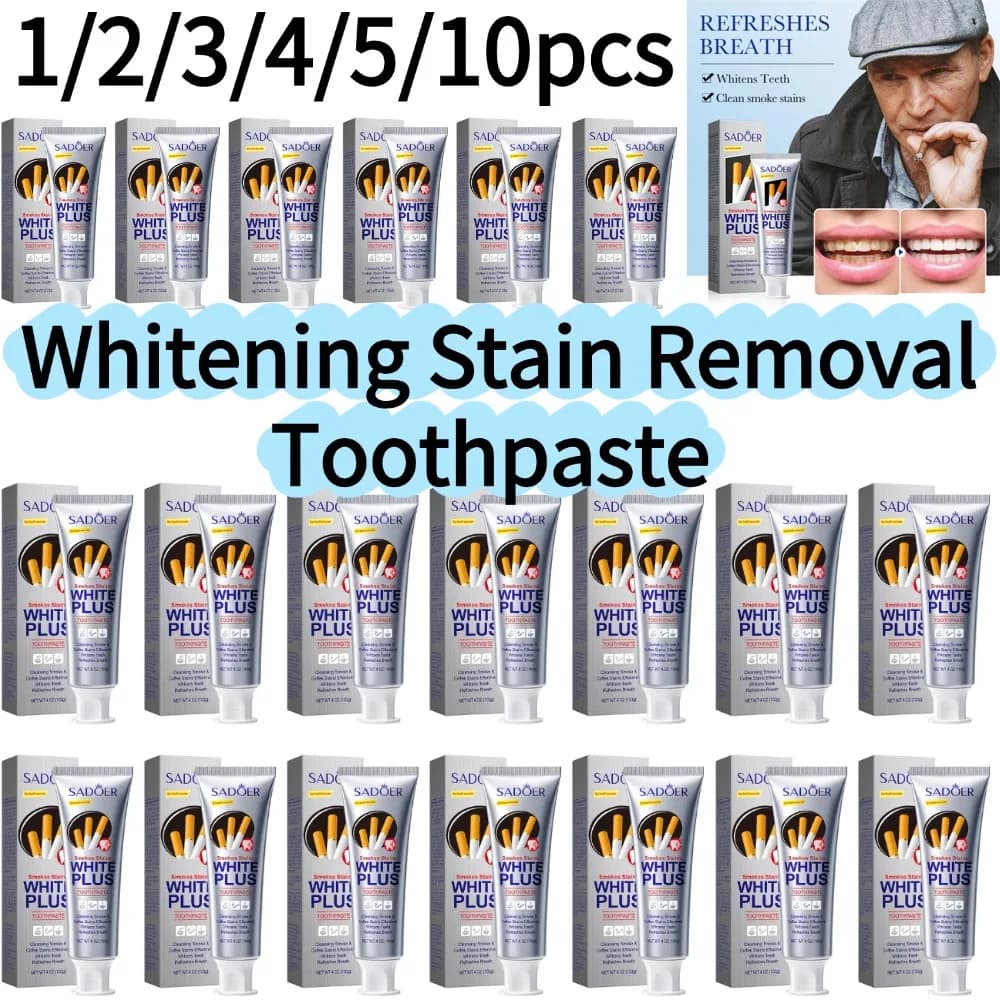 SADOER 1/2/3/4/5/10pz White toothpaste, Removes the Macchies and Whitening of the Tobacco, Protects the Magive, Care of Fresh teeth