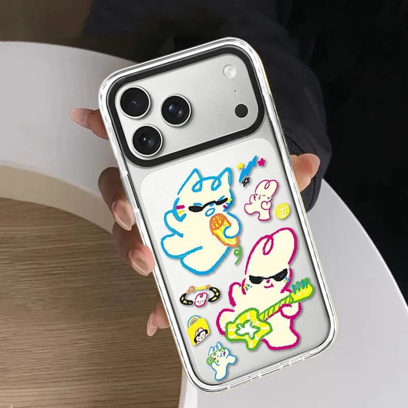 Creative Rock Rabbit Cat White Border Magnetic Impact Cover for IPhone 12 13 14 15 16 17 Pro Max Case for IPhone 17 Air