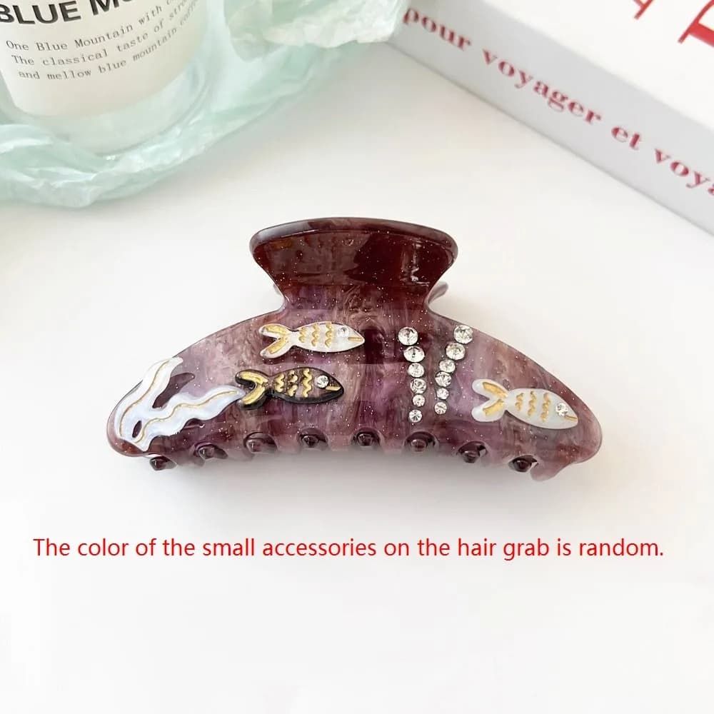 Stella Marina and Shell Shape Hair Clip, Clip with Pearls and Strass, Geometric Acrylic Hair Clip, Streetwear Accessories