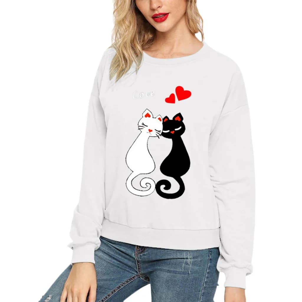 Una nuova felpa con cappuccio casual a maniche lunghe con scollo tondo con motivo gatto europeo e americano per le donne Streetwear Felpe da donna Estetiche