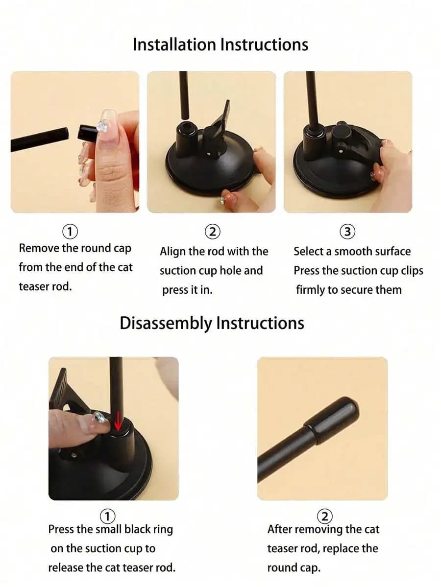 Suction Cup Cat Teaser Stick With Insect Head Replacement, Detachable Base For Self Entertainment