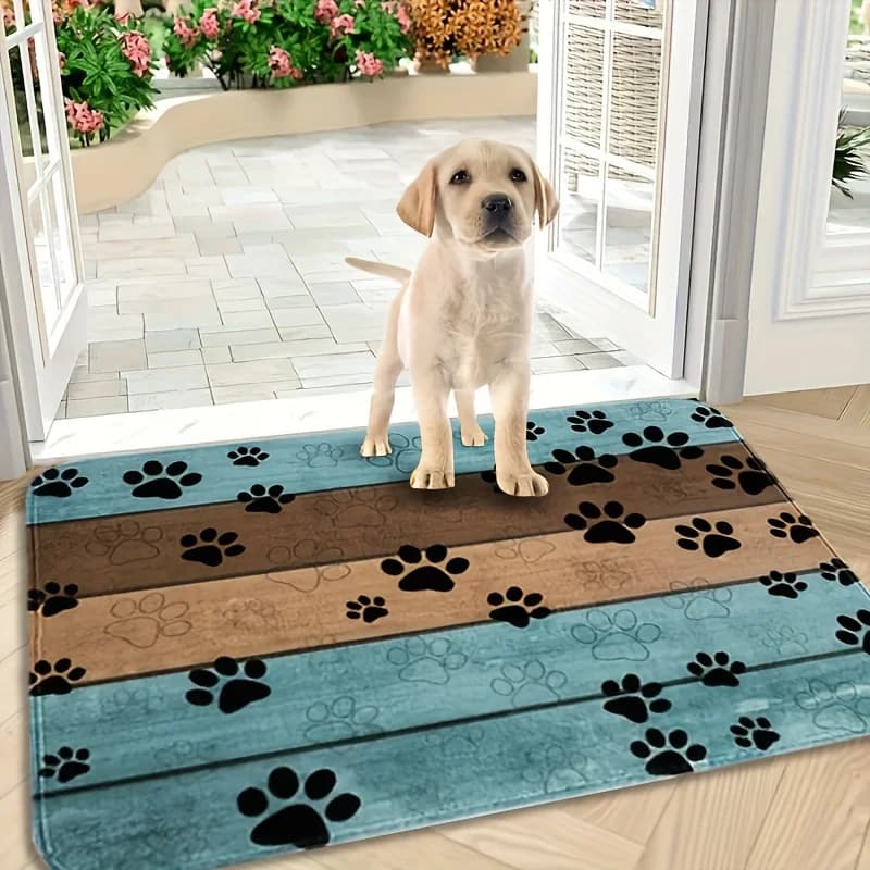 Dog Paw Prints Doormat Non-lip Dog Door Mat for Muddy Paws Entrance Door Rug Water Absorbent Quick Drying Dog Sleeping Blanket