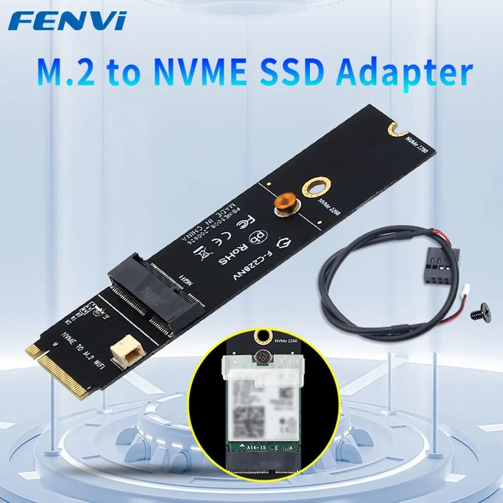 FENVI NGFF M.2 A + E Key To NVMe PCI Express SSD Port Converter Adapter F-C228NV per AX200 AX210 8265 7260AC WiFi BT Wireless Card
