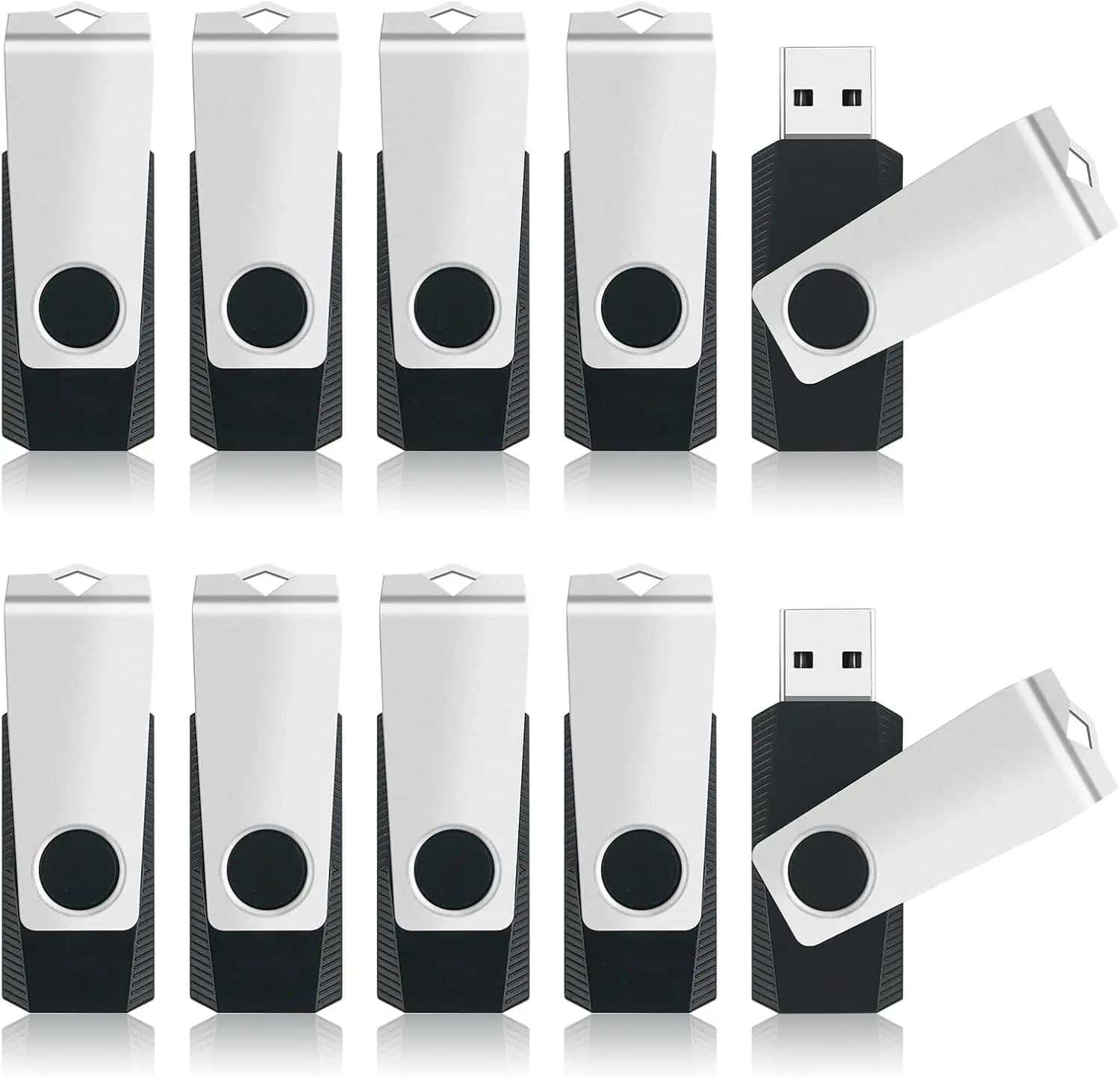 Confezione da 10 Chiavette USB da 4GB con Cordino, Design Rotante in Metallo per Archiviazione Dati e Condivisione File