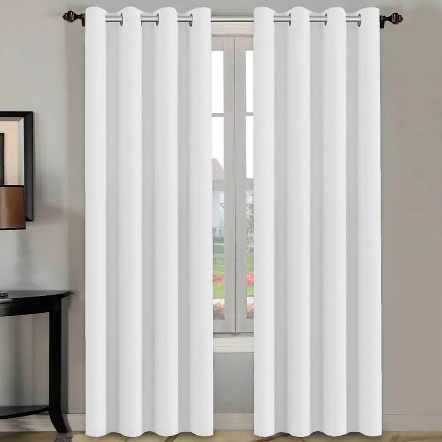 White Curtains Lengths 244 cm, Decorative Panels for Windows, Living Curtains, Modern Design, Panels with Dining Room Eyelets