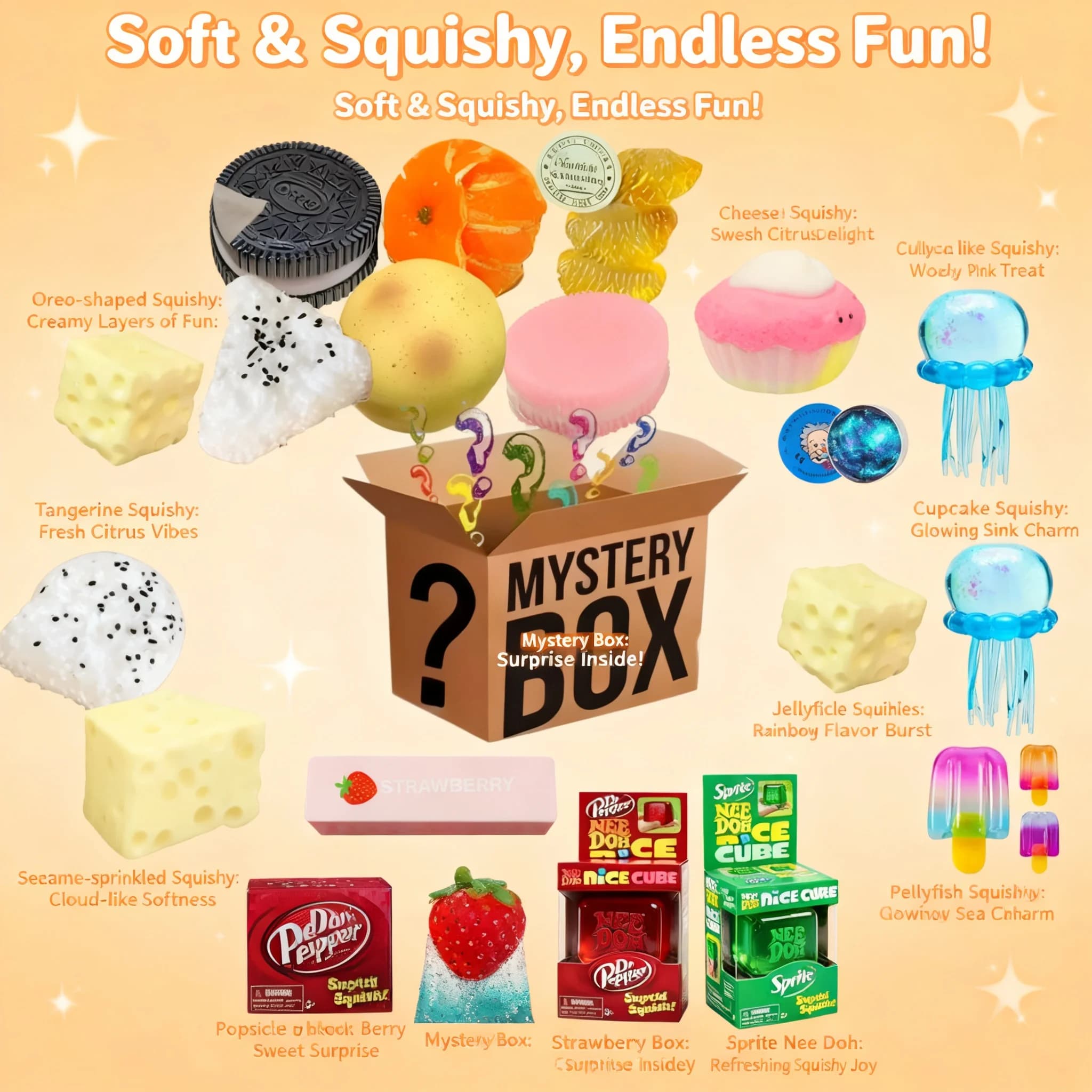 2026 Kawaii Blind Box Mystery Cat Paw Mochi Squishy Simulated Food Fidget Toy Cute Squeeze Foot Toy Antistress Stress-Relief