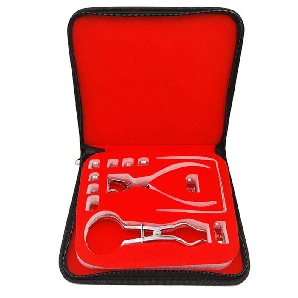Set di punzoni per diga per odontoiatria con pinze per borsa in pelle per perforatore per dentista strumenti dentali ortodontici in gomma clip per diga