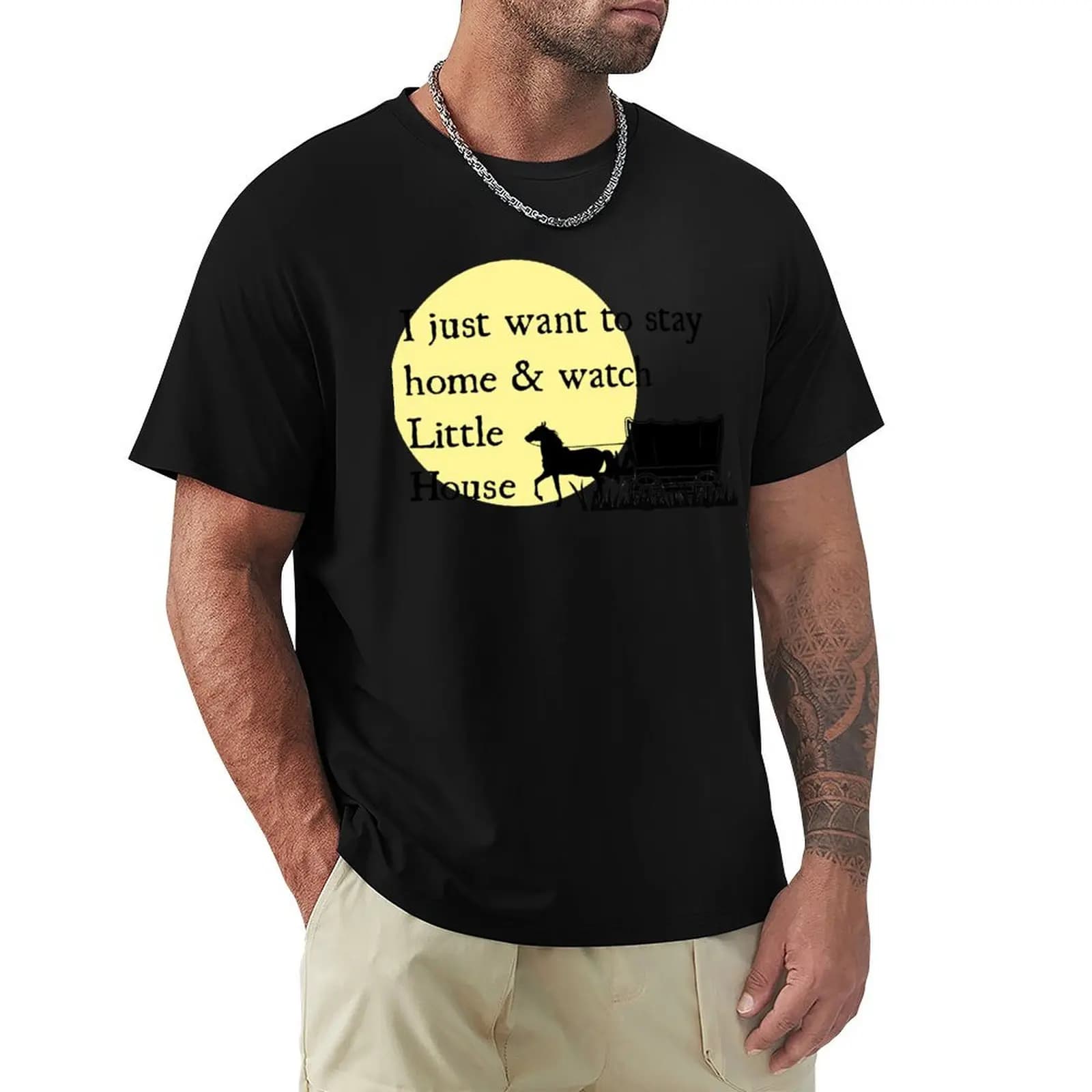 T-shirt Stay Home & Watch Little House, taglia grande, girocollo