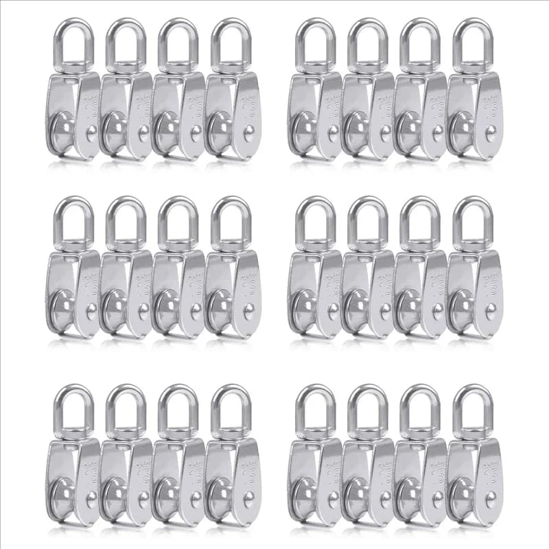 FAST-24PCS Puleggia singola M15 Rullo puleggia piccolo in acciaio inossidabile per cavo in corda per esterni 360 ° Puleggia girevole in argento