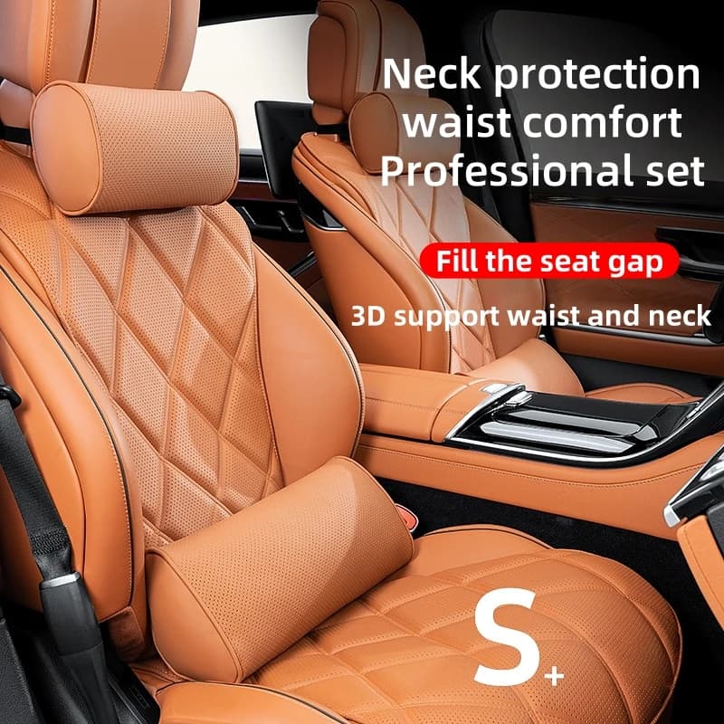 Poggiatesta per auto in cotone memory e set lombare Cuscino per il collo automatico in pelle Cuscino di supporto per la vita per auto Accessori per sedili Set di cuscini per il collo dell'auto