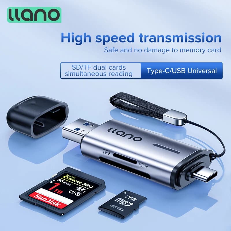 Lettore di schede LLANO Type-C USB 3.0 SD TF Scheda di memoria Micro SD, supporto lettura simultanea, compatibile con tablet PC