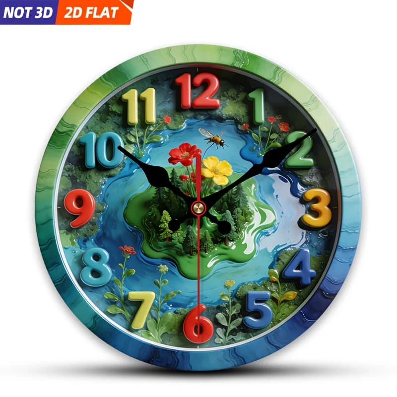 2D Piatto. 1 pezzo. Orologio da parete verde a tema fauna selvatica, orologio decorativo silenzioso, orologio da parete creativo, ideale per valorizzare le camere da letto