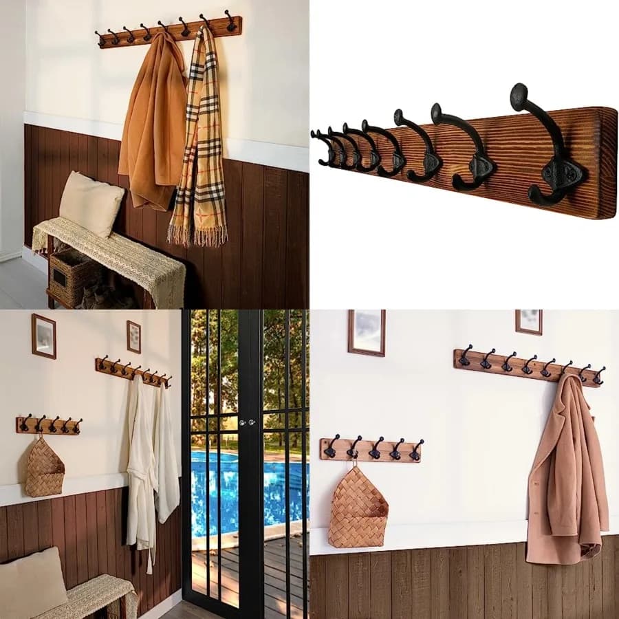 Appendiabiti da Parete Rustico, Lunghezza 90 cm, 8 Ganci in Ghisa, Ganci Robusti per Appendere Cappotti, Vestiti, Giacche, Marrone