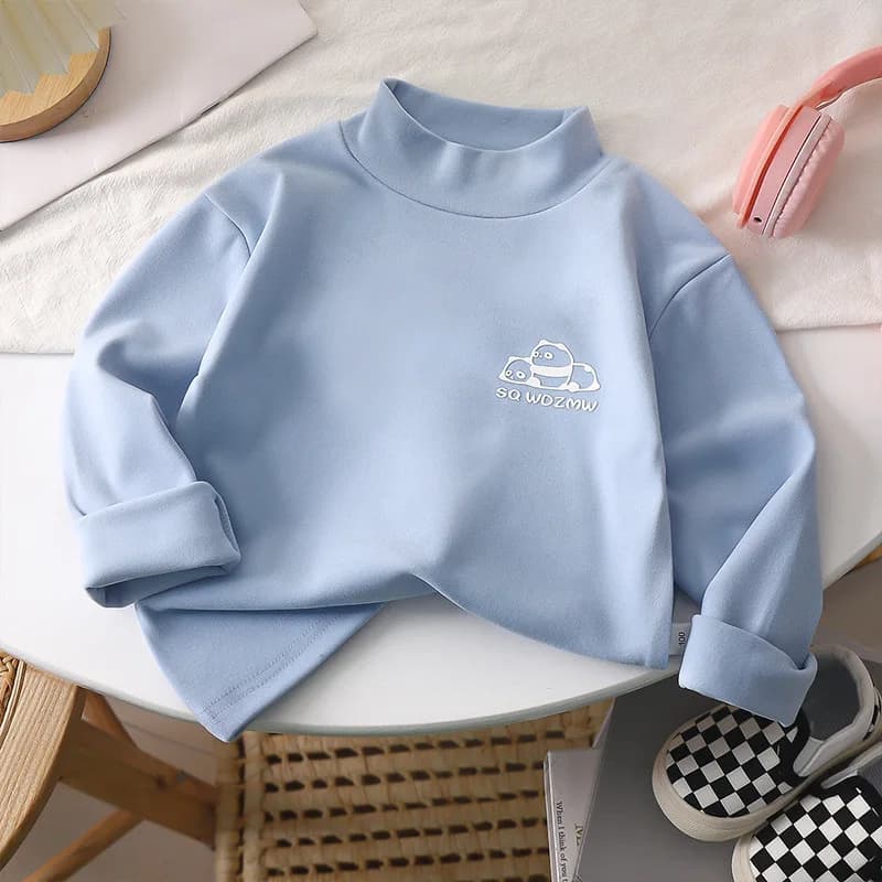 Camicia con fondo in velluto per bambini Top a collo mezzo alto per ragazzi e ragazze, calore interno, vestiti primaverili e autunnali, medio e grande