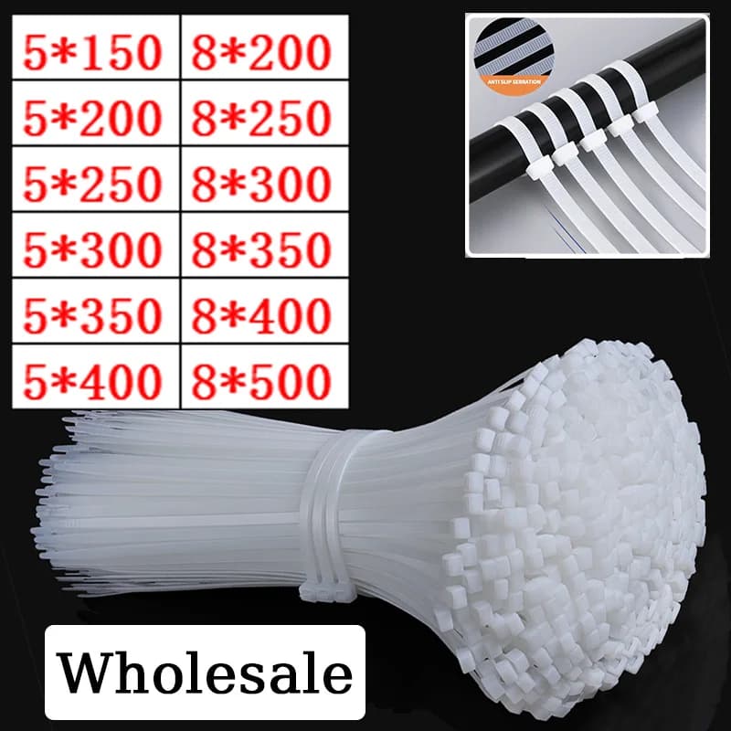 Fascetta per cavi autobloccante bianca con cerniera in nylon grande 5 * 200mm Fascetta per cintura fissa ad alta resistenza Corda per legare industriale 5 * 350mm 8 * 400mm