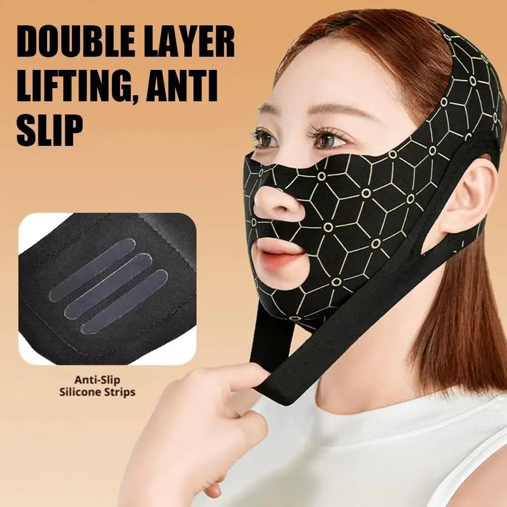 V Face Mask Reusable for Lifting, Shaving and Reduction of Double Ment, Black Facial Modeling Tool