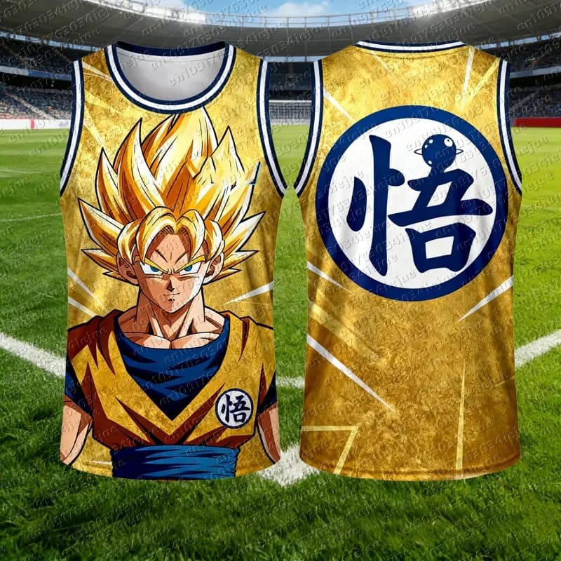 Canotta da basket estiva 2026 Dragon Ball Goku oversize con stampa anime da uomo, senza maniche, ad asciugatura rapida e leggera