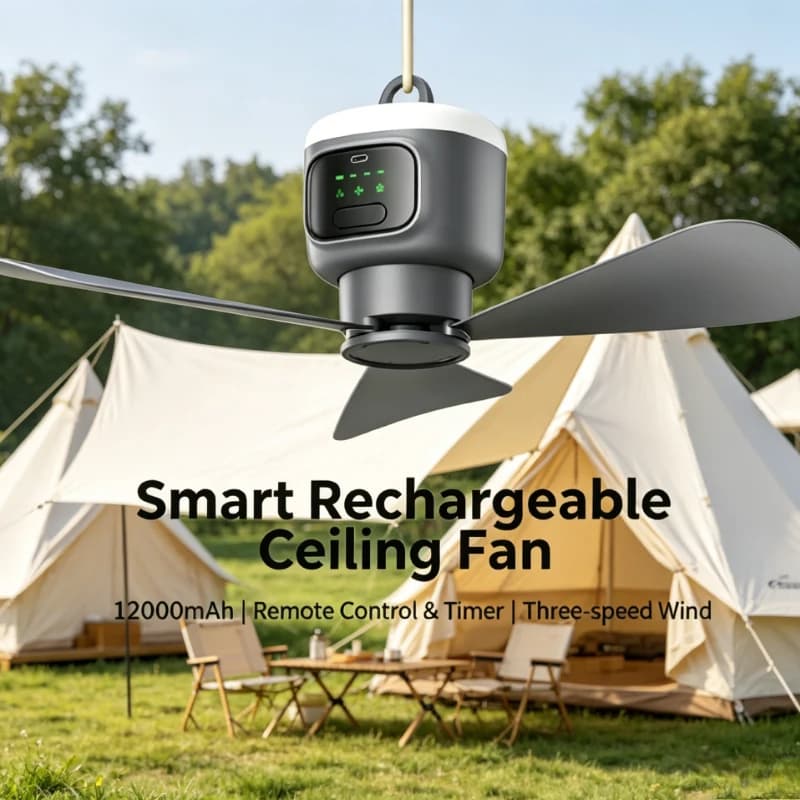 Large Ceiling Fan with Remote Control Wireless Cooling Fan USB 12000 \ 8000mAh Portable Ceiling Fan with LED Night Light for Camping