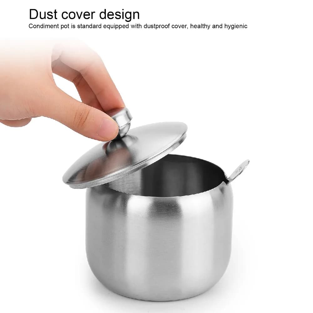 304 Stainless Steel Rotating Condiment Jar 250ml With Lid Seasoning Pot Set With Spoon Spice Container Set Outdoor Picnics