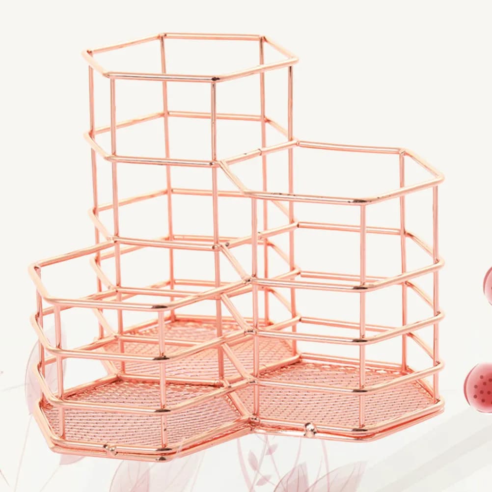 Rose Gold Geometric Pen Holder Desktop Stationery Organizer for Pens Pencils Rulers Makeup Brushes Home Office School Dorm Desk