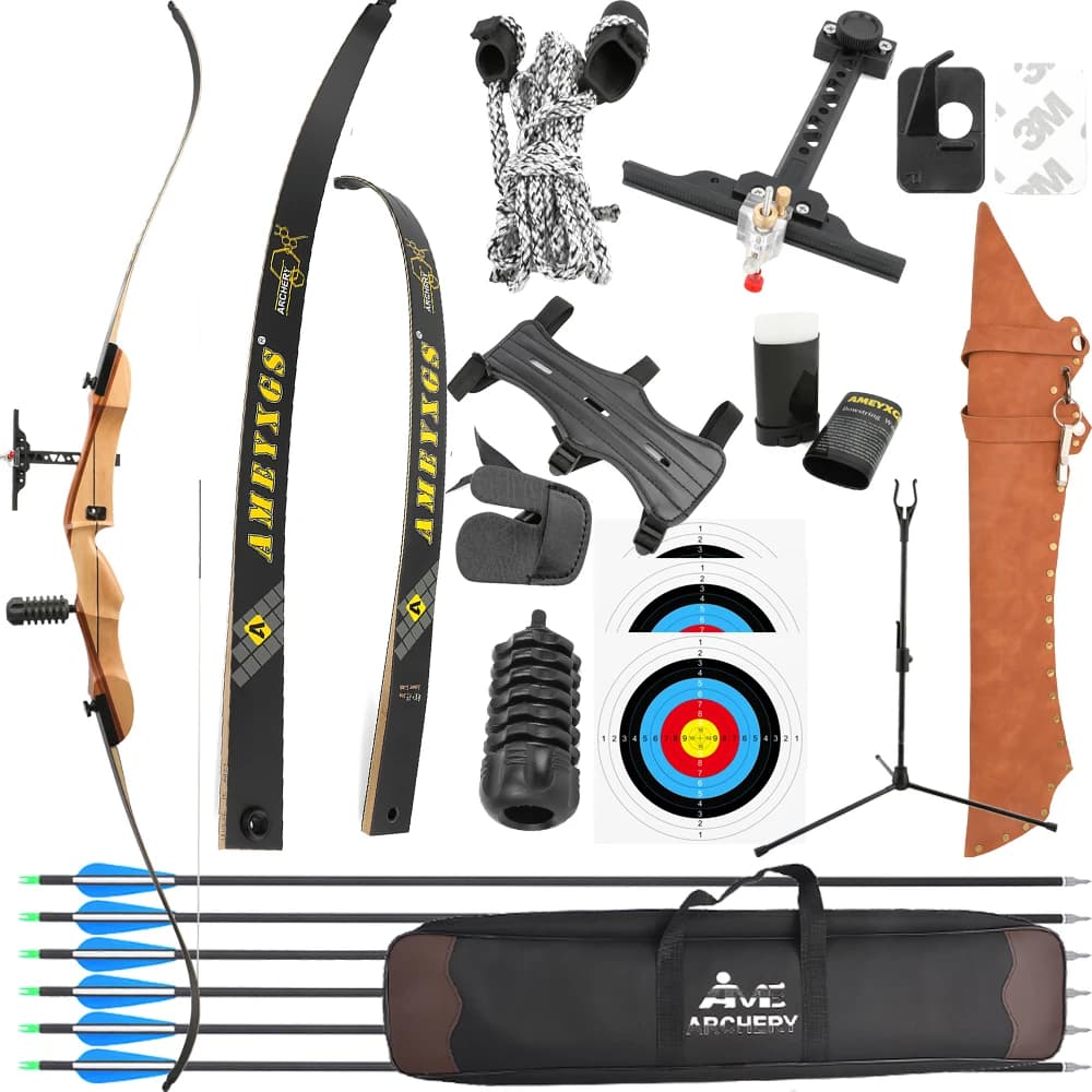 20-40lbs Arco ricurvo 68 pollici Arco da caccia Manico in legno Takedown Arco diviso Set di frecce Tiro con l'arco Tiro con l'allenamento del bersaglio