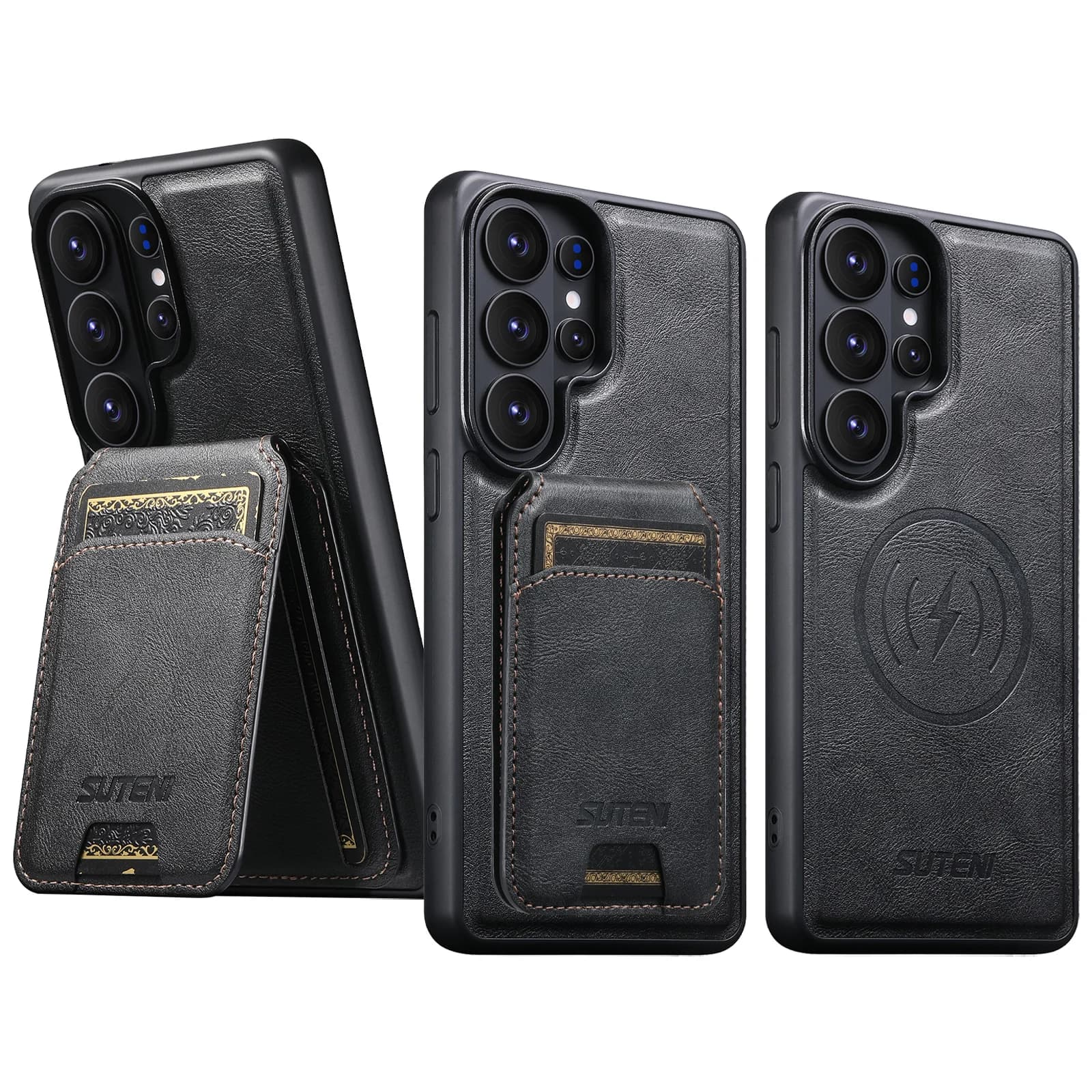 Custodia per telefono in similpelle con ricarica wireless magnetica, porta carte e supporto, superficie liscia, portafoglio 2-in-1 per Samsung Galaxy S26 Ultra S25