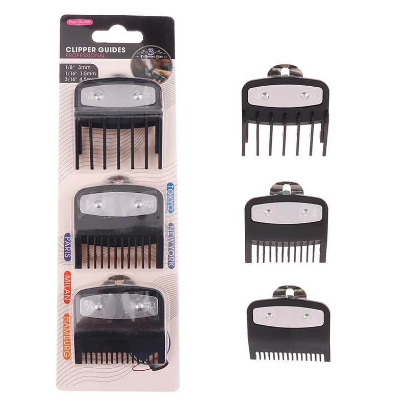3 pezzi Protezioni per tagliacapelli Guide Pettini Trimmer Guide da taglio Strumenti per lo styling Attacco compatibile 1,5 mm 3 mm 4,5 mm