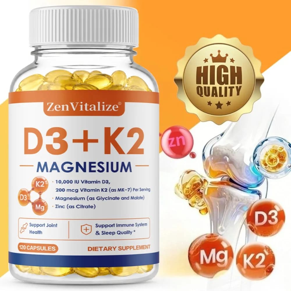 Vitamin D3+K2 Supplement, with Magnesium & Zinc, Supports Bone Density, Cardiovascular, Heart Health