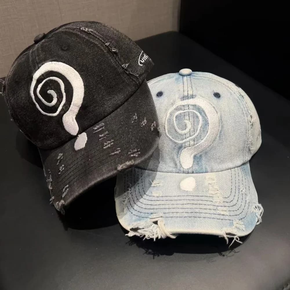 Question Design Embroidery Baseball Caps Breathable Sunscreen Hats Streetwear Hat Adjustable Distressed Faded Cap Outdoor Sports