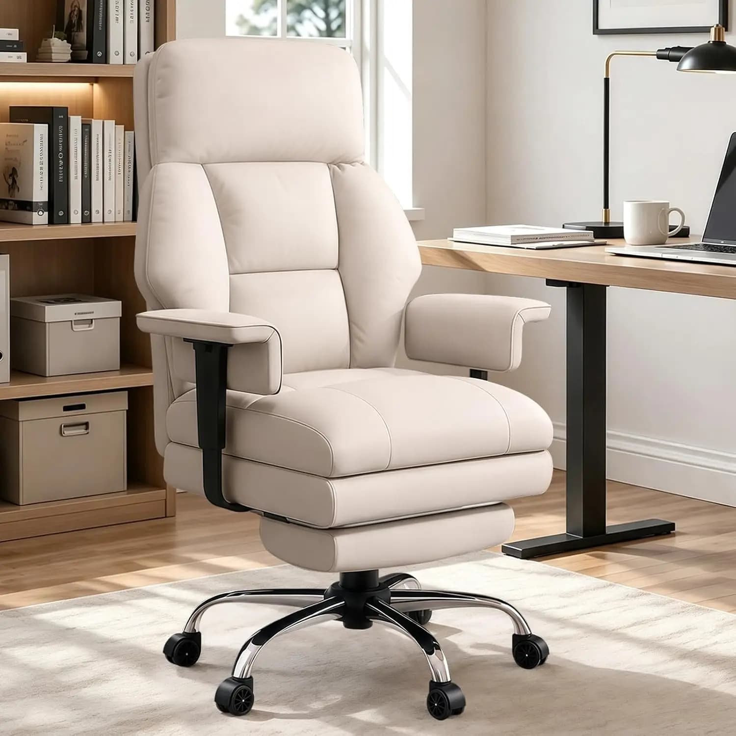 Comfortable Executive Office Chair with Footrest Adjustable Height Leather Swivel Rolling Computer Gaming Work Chair, Customized