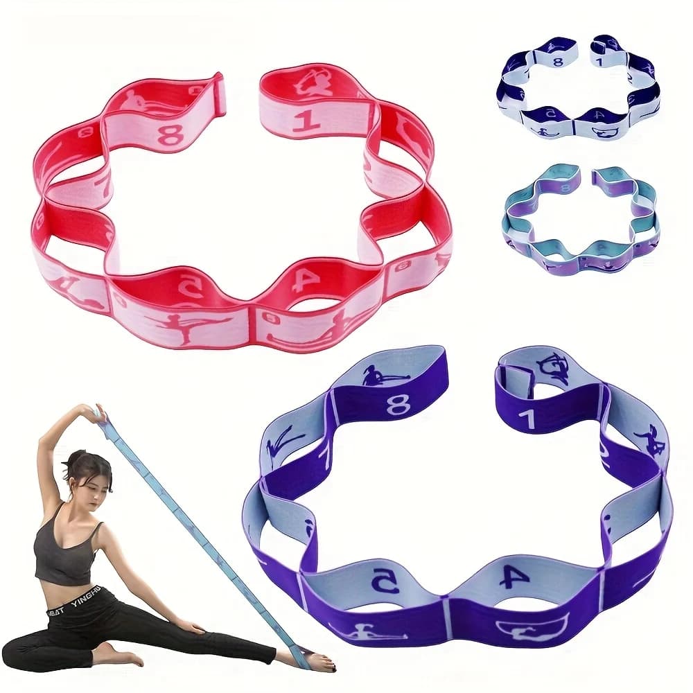 Elastic band in Nylon at 8 Segments Anti-slip to Medium Voltage, Impilable, Ideal for Yoga, Pilates, Dance, Home Gym and Travel