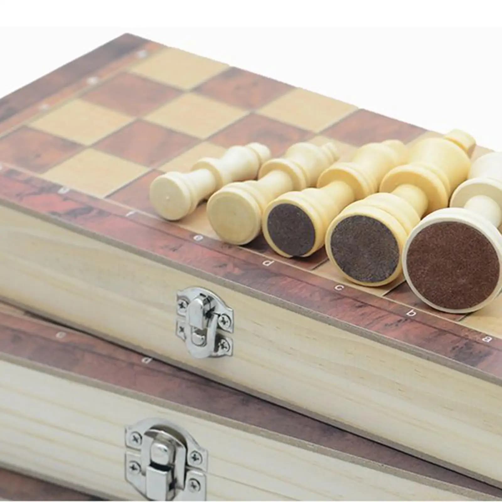 Chess Board Game Wood Portable Folding Board Checkers Backgammon Puzzle Games Tray for Adults Kids Family Entertainment