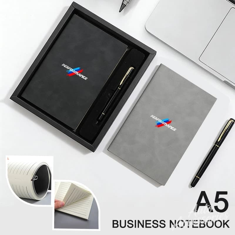 A5 Leather Business Notebook With Signature Pen Set Gift Box Luxury Hardcover Journal Office School For BMW Performance Sticker