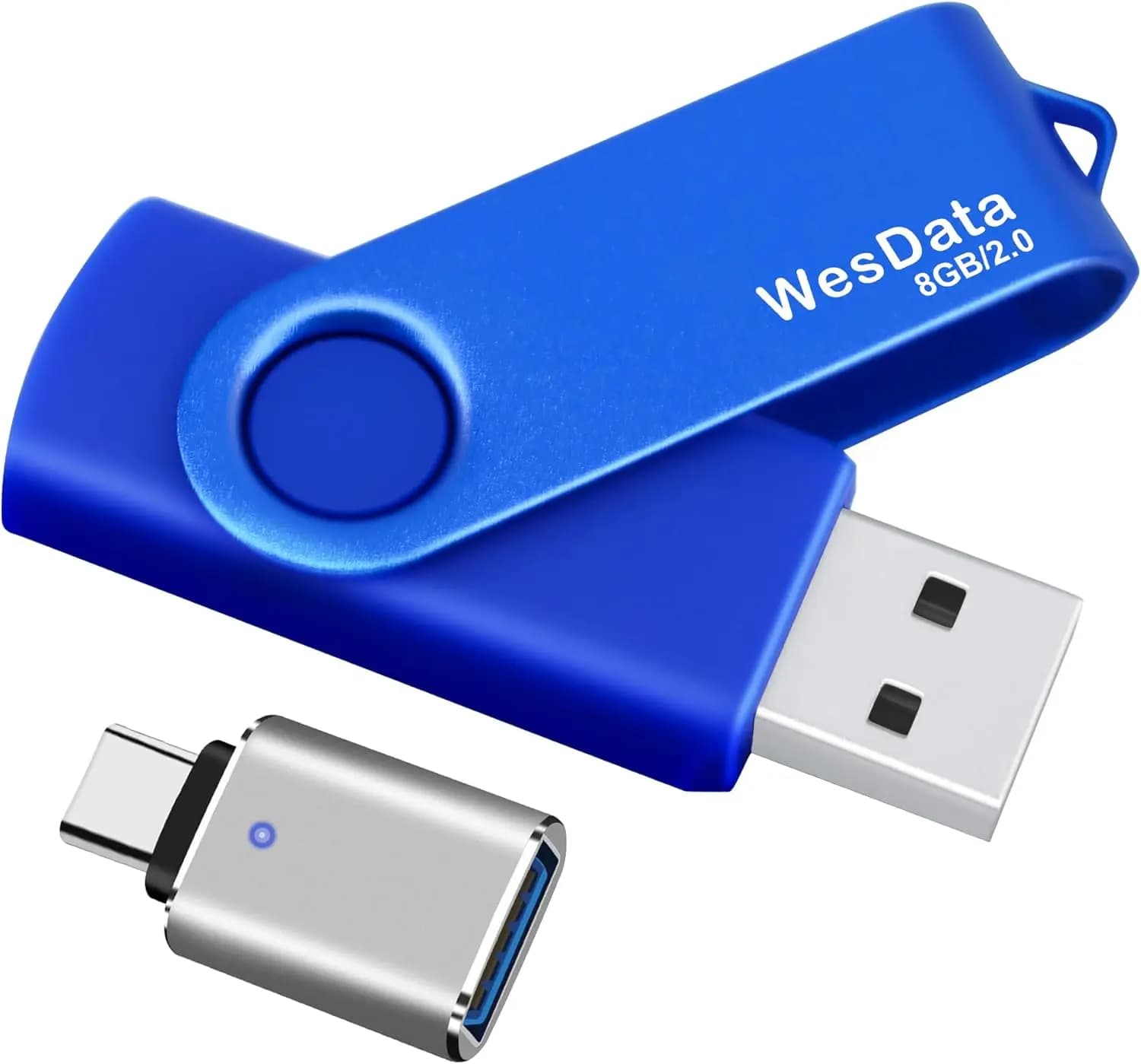 Chiavetta USB 2.0 da 8GB + Adattatore USB C, Memoria Flash OTG per Telefoni, Tablet, Laptop (Blu)