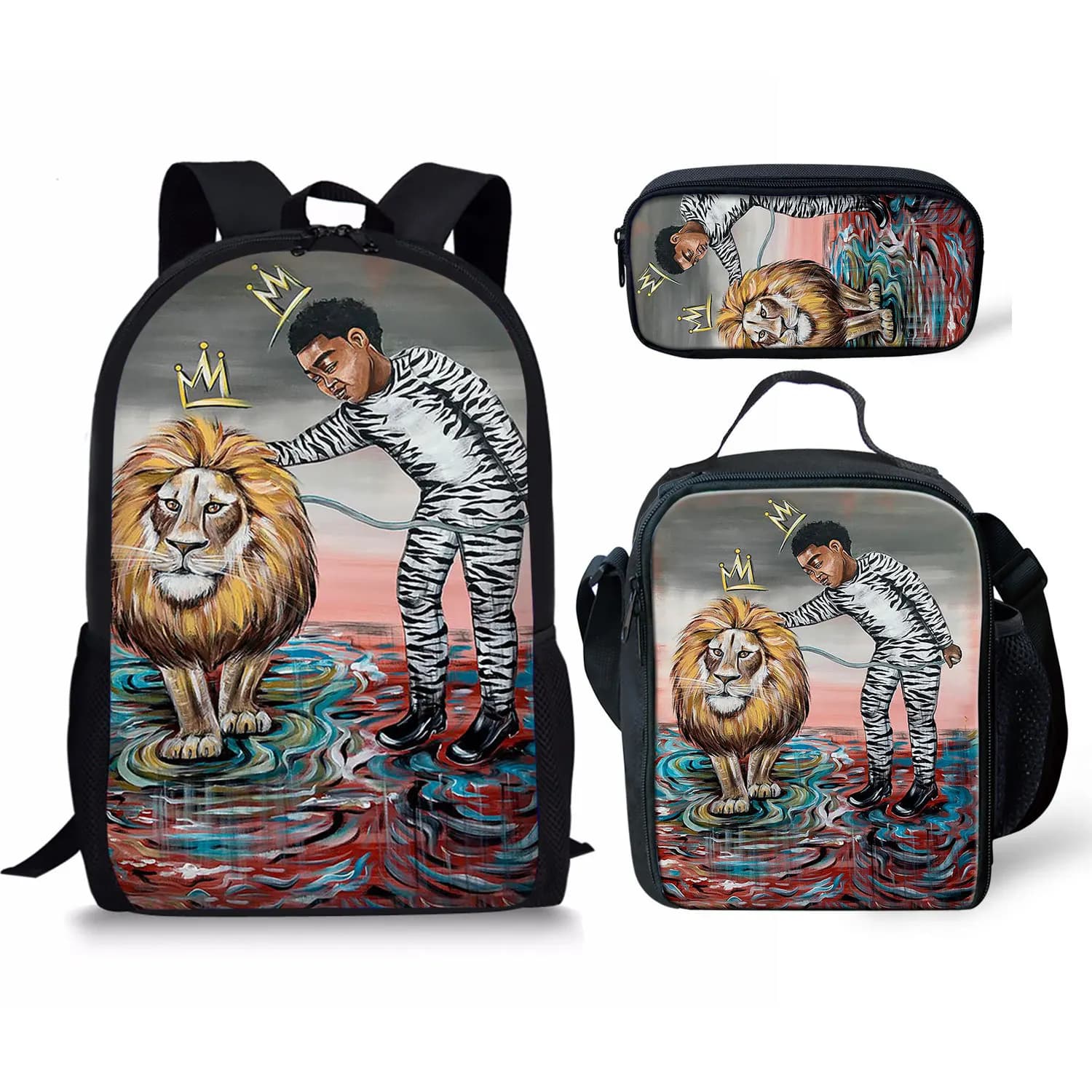 Classic Popular Funny black African boy 3D Print 3pcs/Set pupil School Bags Laptop Daypack Backpack Lunch bag Pencil Case