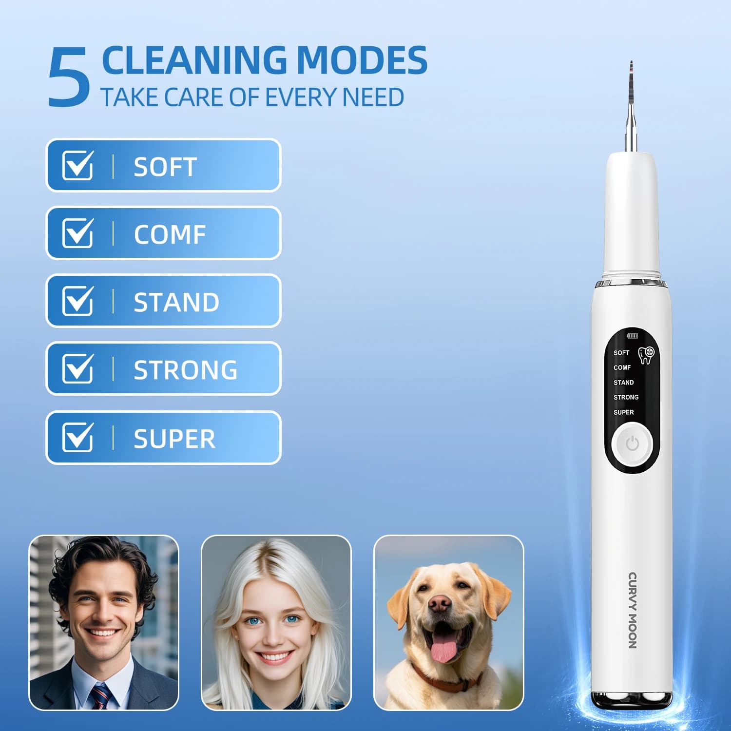 CURVY MOON Ultrasonic Cleaner for Tartarus Dentale, Remove Calculations and Macchie, Whitening Tooths, Oral Care