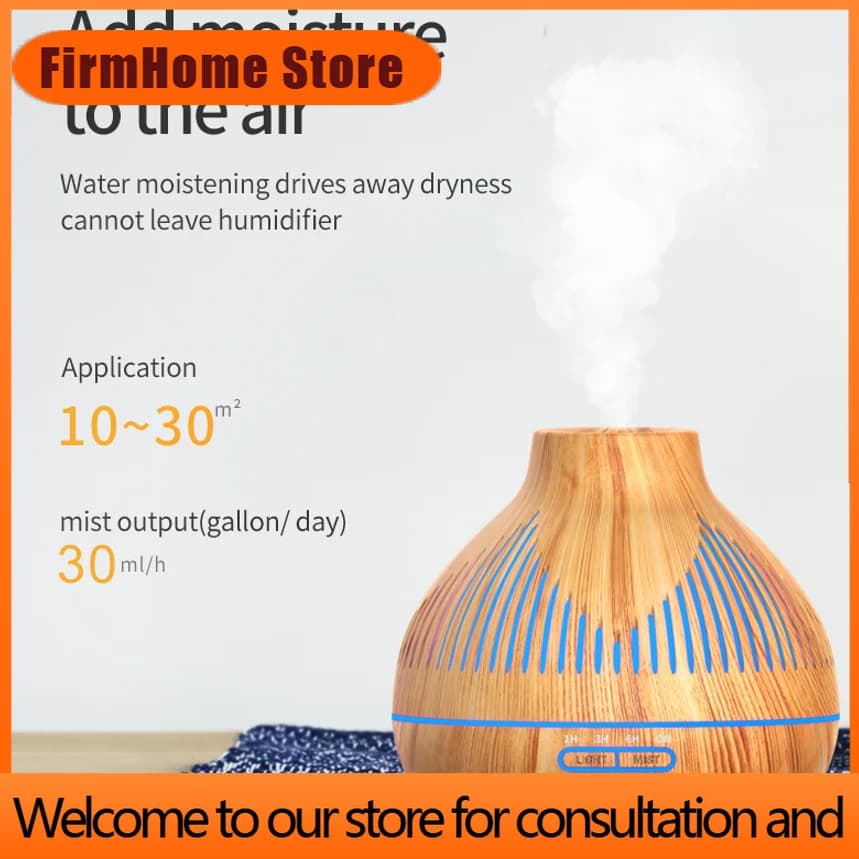 FirmHome Store400ML Aromatherapy Essential Oil Diffuser Wood Grain Remote Control Ultrasonic Air Humidifier With 7 Color LED Nig