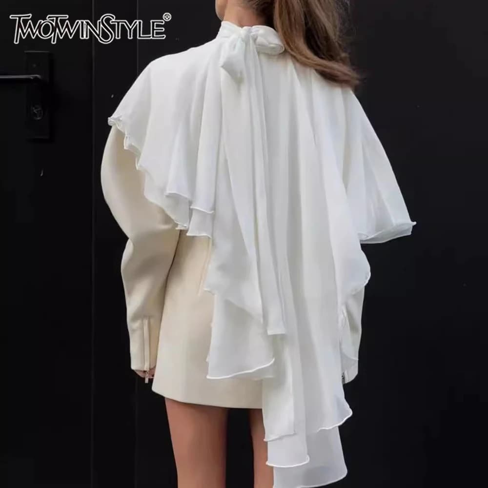TWOTWINSTYLE Camicette casual larghe con volant impiombati solidi per donna Camicie minimaliste senza maniche con scollo a O Donna