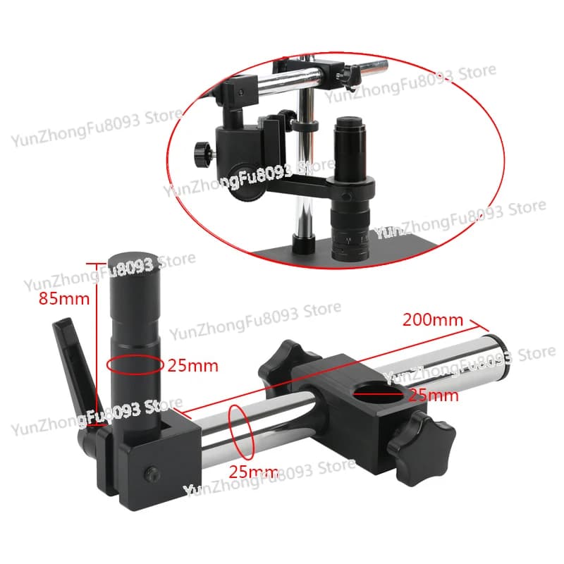 Supporto per Videocamera Microscopio Industriale Universale con Braccio Regolabile a 180°, Lente 180x, 25mm in Metallo