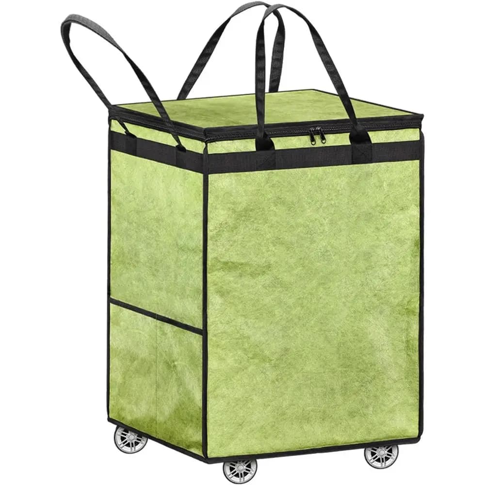 Folding basket with wheels for clothes, food and more (green)
