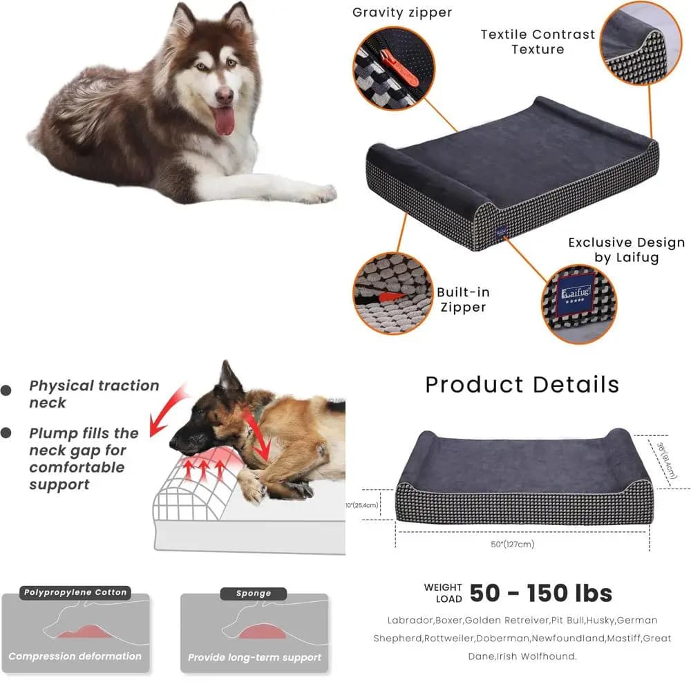 Letto per cani in schiuma ortopedica jumbo con cuscino, fodera impermeabile e copertura staccabile