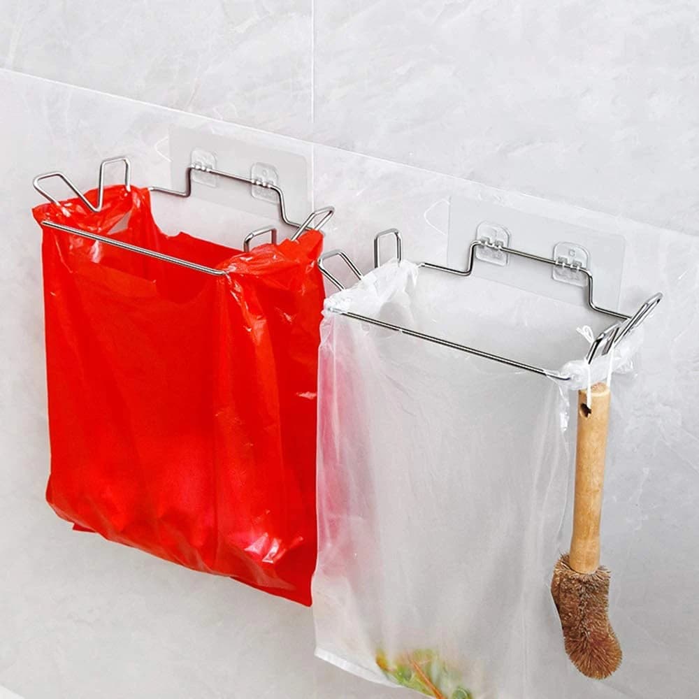2 pezzi porta spazzatura per cucina in acciaio inossidabile appeso porta sacchetti della spazzatura armadio porta sacchetti della spazzatura gadget da cucina