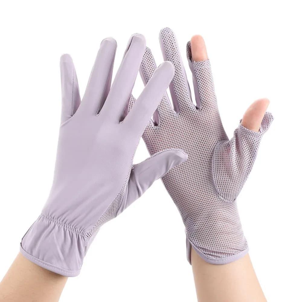 Elastic Flip Touchscreen Ice Silk Gloves Mesh Non Slip UV Protection Gloves Solid Color Polyester Thin Breathable Gloves Summer