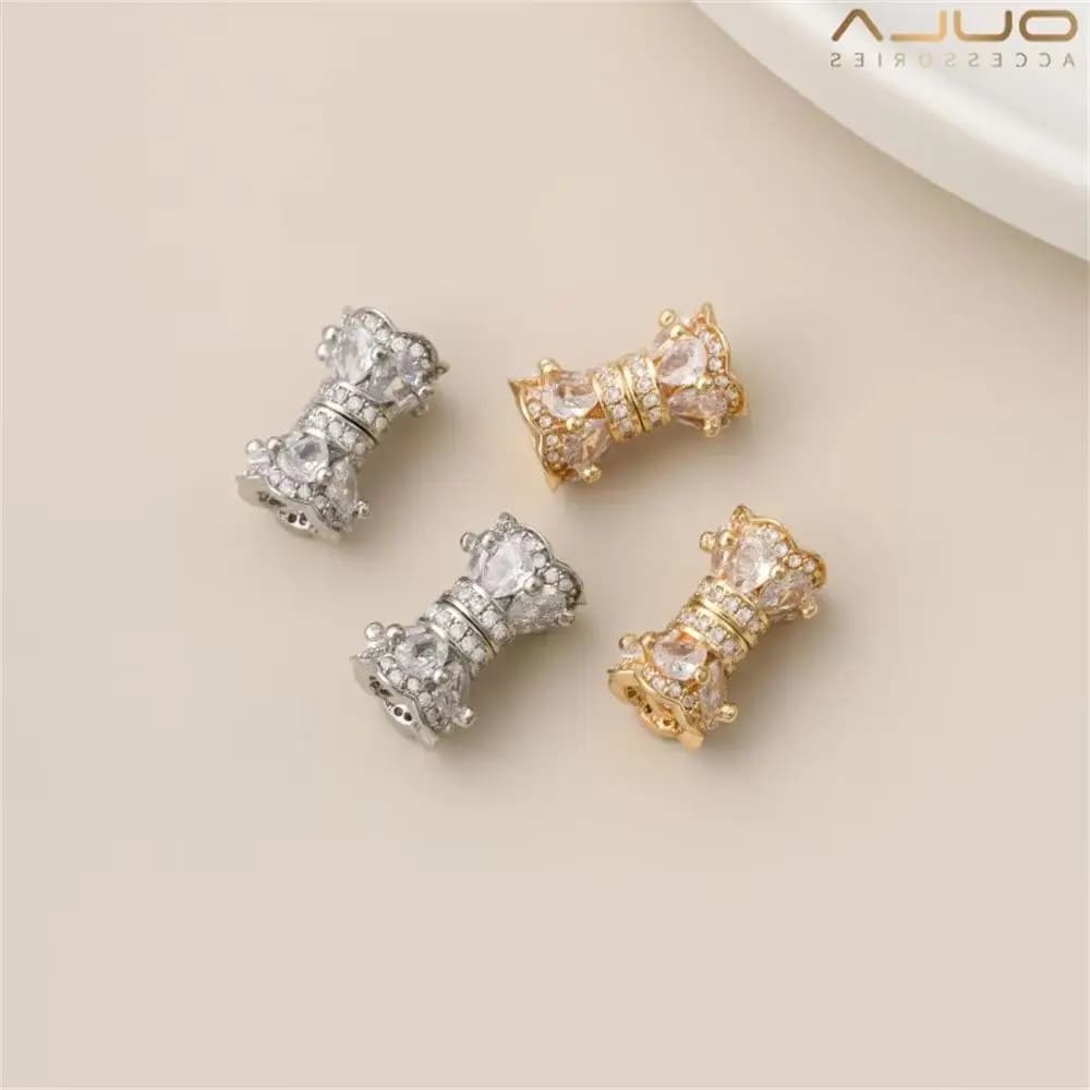 1 pz. Chiusura a vite piccola placcata oro 14K e intarsiata in zirconio per bracciali e collane fai da te, accessorio di connessione finale