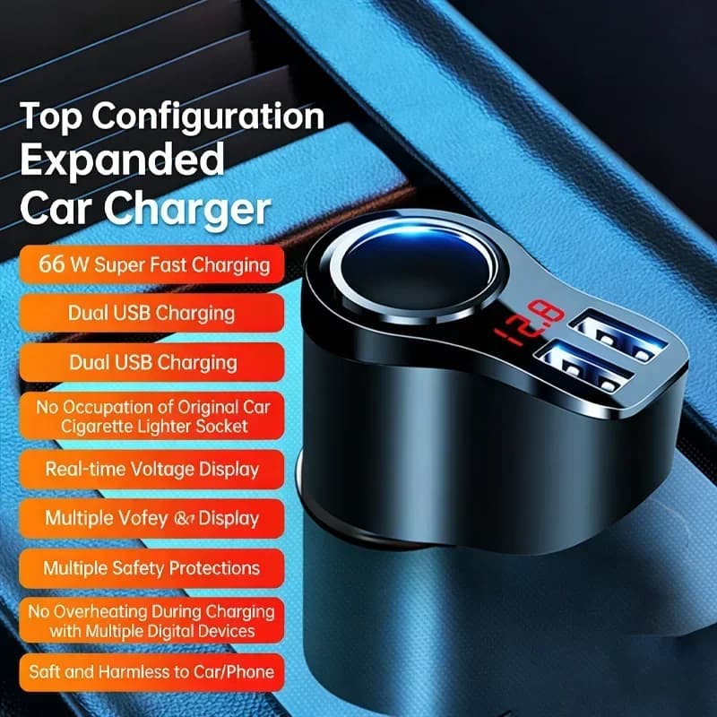 Three in One Cigarette Lighter Conversion Plug, Mobile Phone Fast Charging, Car Charger, Fast Charging, Car Multifunctional