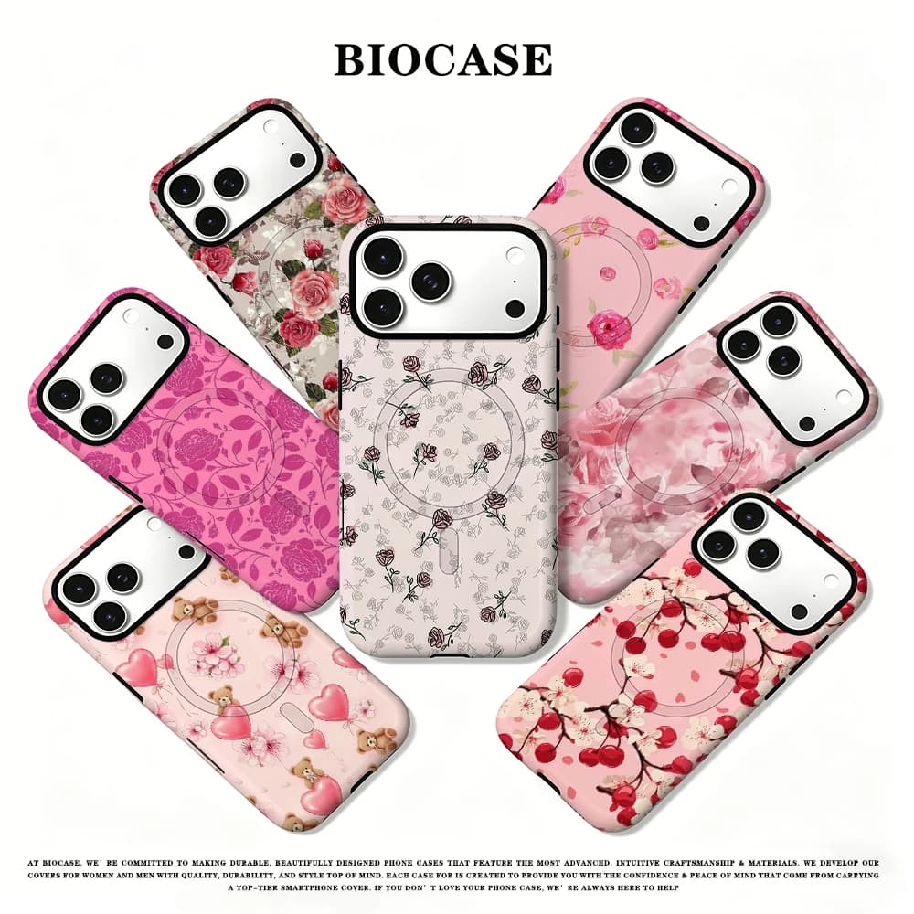 BioCase Pink Rose Sketch iPhone17 Must-Haves Phone Case for IPhone 17 16 15 14 13 12 Pro Max Plus Double-layer Back Cover