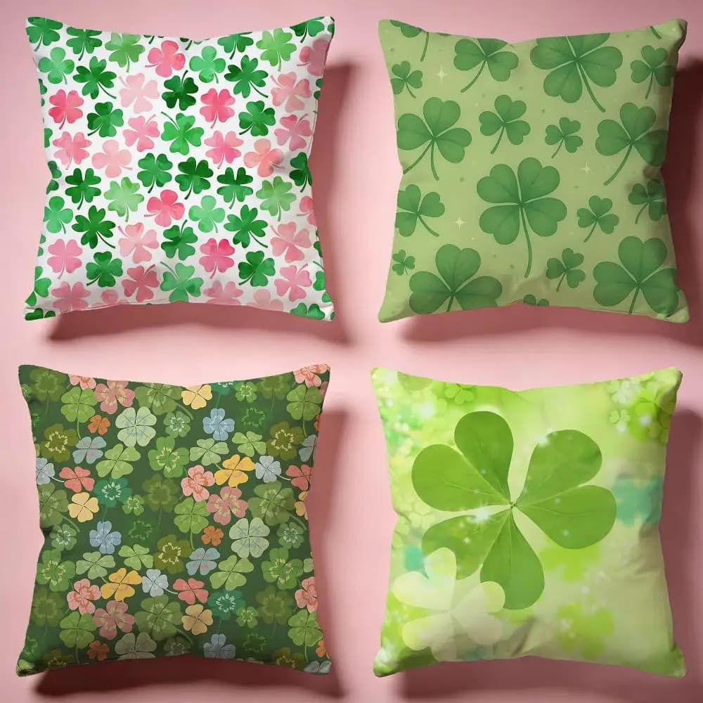 Lucky Clover Leaf Print Cushion Cover Comfortable Durable Pillow Cover Multi-Scene for Home Office Car Sofa